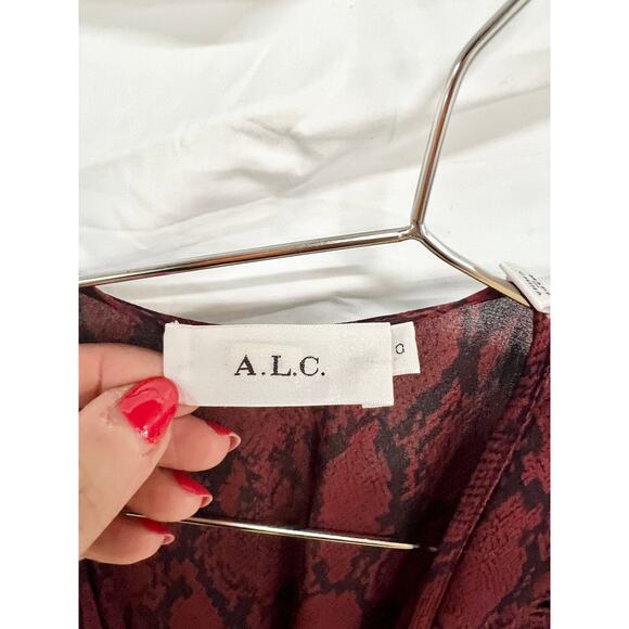 A.L.C. Tianna Snake-Print Long-Sleeve Wrap Midi Dress Burgundy Women's Size 0 - Picture 4 of 8